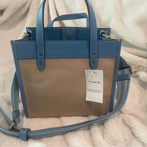 COACH Blue Trim Tan Canvas Satchel